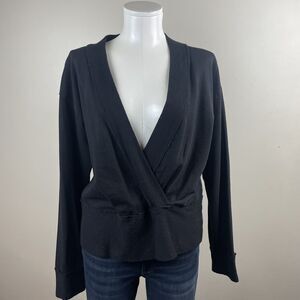 Anthropologie t.la Black Size Medium Faux Wrap Sweatshirt Style Sweater Cozy